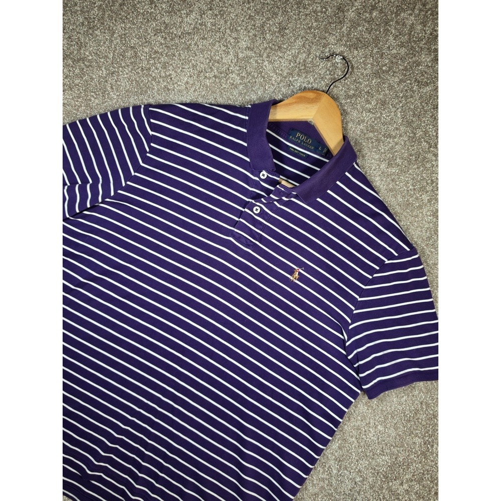 Polo Ralph Lauren Men's Large Pima Soft Touch Striped Polo Shirt Purple White